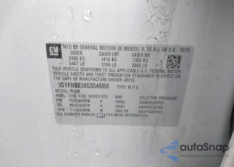 2016 Cadillac Srx Luxury Collection from USA, damaged, VIN 3GYFNBE3XGS540866